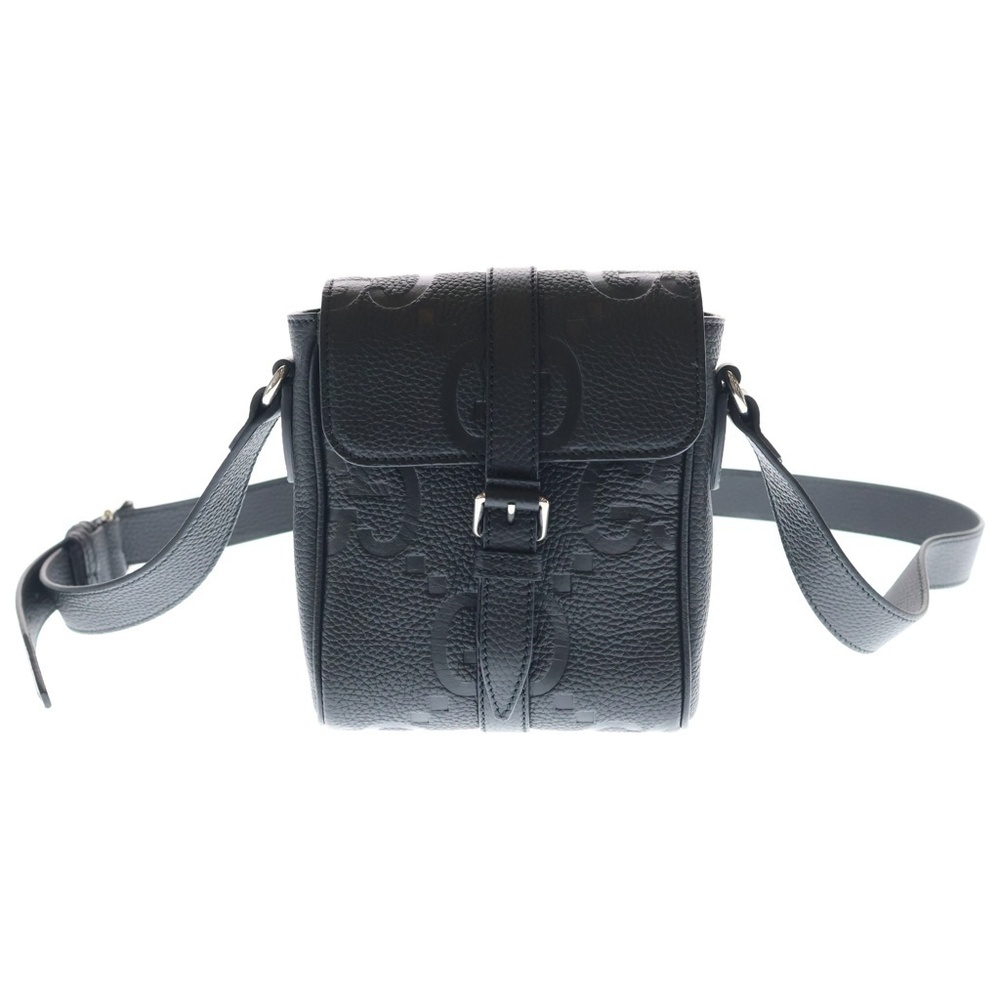 GUCCI Jumbo GG Leather Messenger Shoulder Bag Black